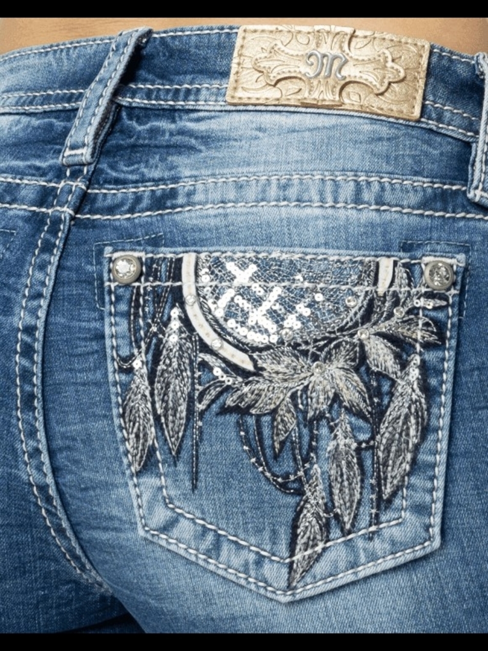Miss Me Blue Bootcut Jeans with Embroidered Back Pockets Size 26 - Picture 3 of 16